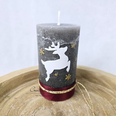 Weihnachtskerze -HIRSCH- anthrazit-weiß